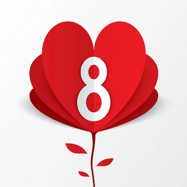 8 mars röda papper heart blomma kvinnodagen — Stock vektor