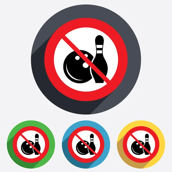 No Bowling game sign icon. Ball with pin skittle. — Stock Vector