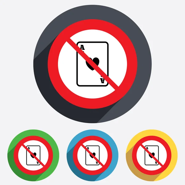 No Casino sign icon. Playing card symbol — Stock Vector