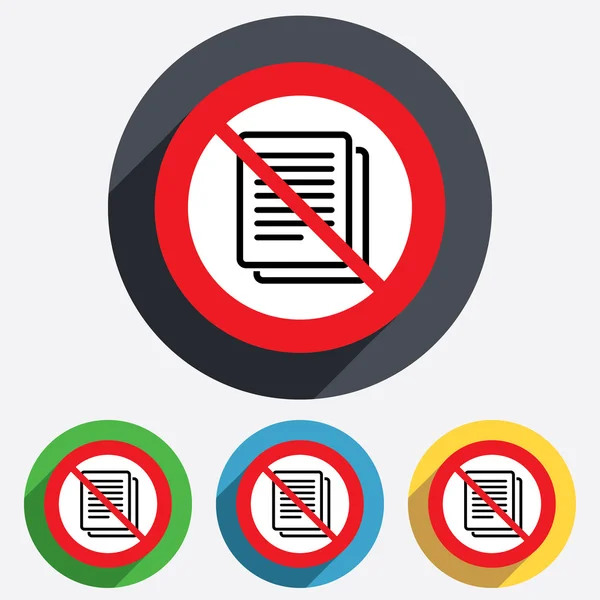 No Copy file sign icon. Duplicate document. — Stock Vector