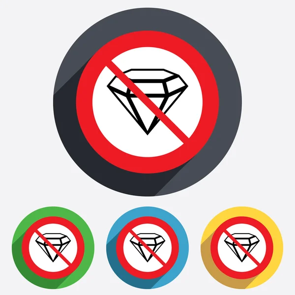 No hay icono de signo de diamante. Símbolo joyería. Piedra preciosa . — Vector de stock