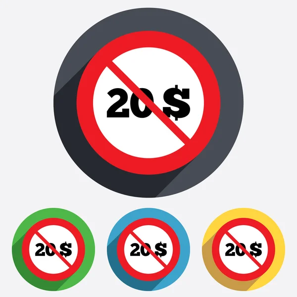 No 20 Dollars sign icon. USD currency symbol. — Stock Vector