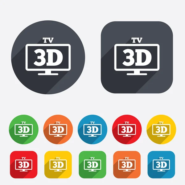 Ícone de sinal de TV 3D. Conjunto de televisão 3D símbolo . — Vetor de Stock