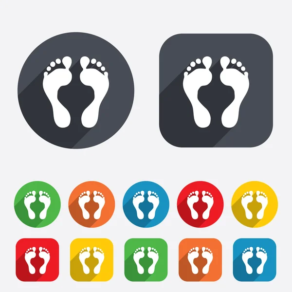 Menselijke voetafdruk teken pictogram. Barefoot symbool. — Stockvector