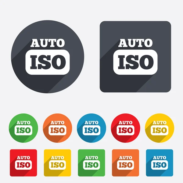 Icono de signo de cámara de fotos ISO Auto. Símbolo de configuración — Archivo Imágenes Vectoriales