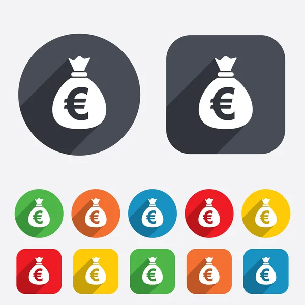 Icono de signo de bolsa de dinero. Euro EUR moneda . — Archivo Imágenes Vectoriales