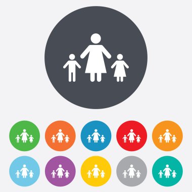 İki çocuklu tek ebeveynli aile işareti simgesi.