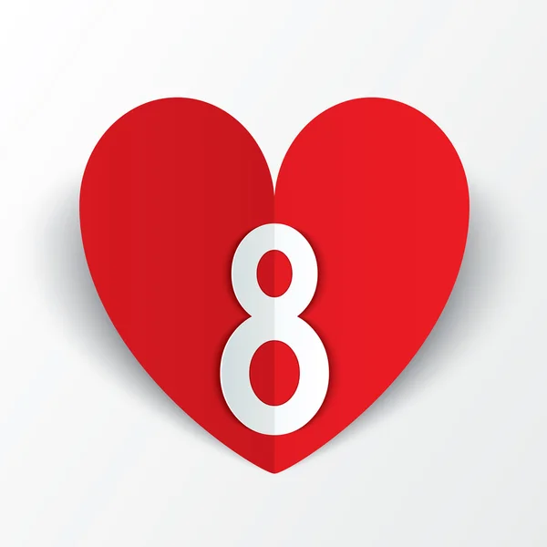 8 maart rood papier hart vrouwen dag kaart. — Stockfoto