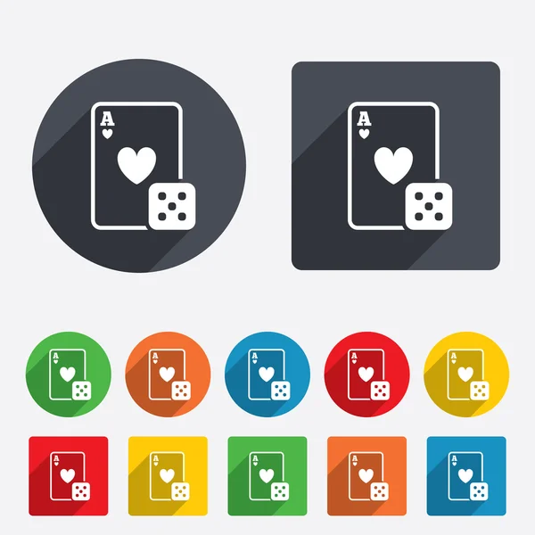 Het icoon van Casino teken. playing card met dobbelstenen symbool — Stockfoto