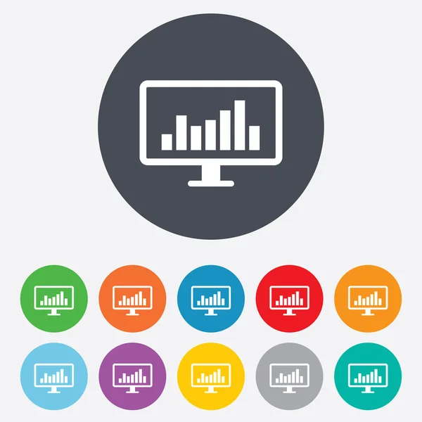 Monitor de computadora icono de signo. Seguimiento del mercado . — Vector de stock