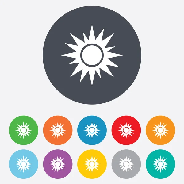 Icône signe solaire. Symbole du solarium. Bouton chauffant . — Image vectorielle