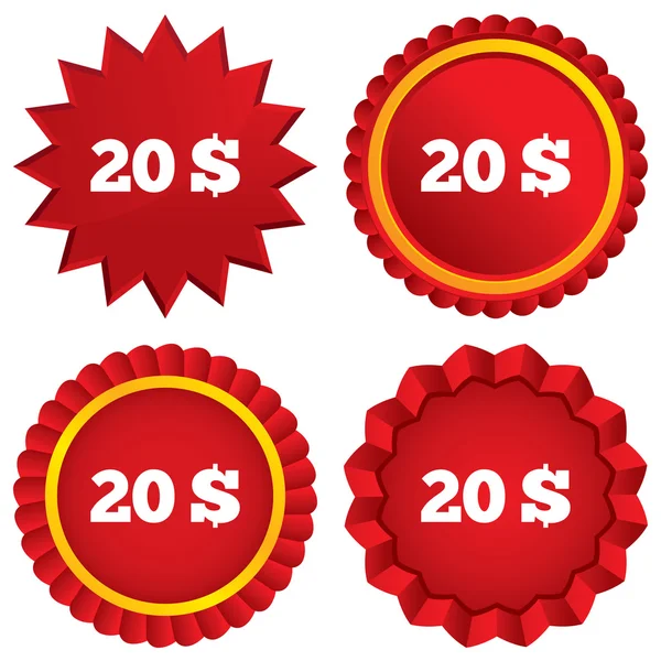 20 Dollars sign icon. USD currency symbol. — Stock Photo, Image