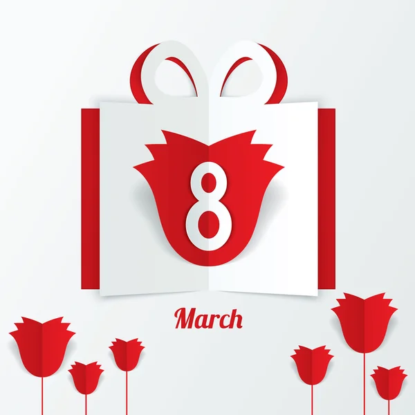 8. März Frauentag Papier Geschenkbox mit roten Rosen — Stockfoto