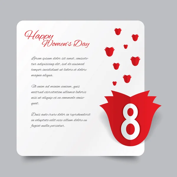 Papel vermelho subiu 8 Março cartão de Dia da Mulher . — Fotografia de Stock