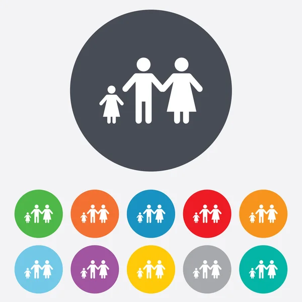 Komplett familj med ett barn tecken ikonen. — Stockfoto