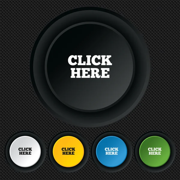 Haga clic aquí icono de signo. Pulse el botón . — Vector de stock