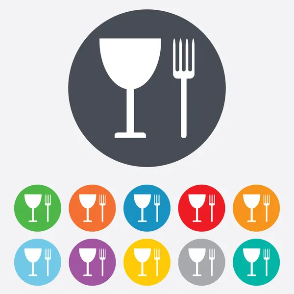 Mangez icône signe. Symbole de couverts. Fourchette et verre à vin . — Photo