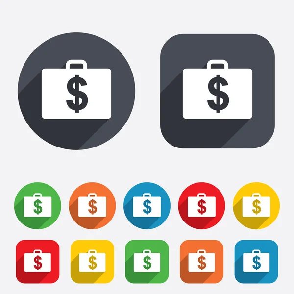 Geval met dollar usd teken. werkmap knop. — Stockvector