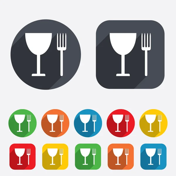 Eten teken pictogram. bestek symbool. vork en wijnglas. — Stockvector