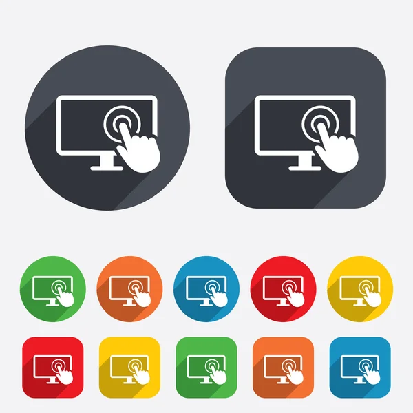 Touchscreen-Monitor-Zeichen-Symbol. Handzeiger. — Stockvektor