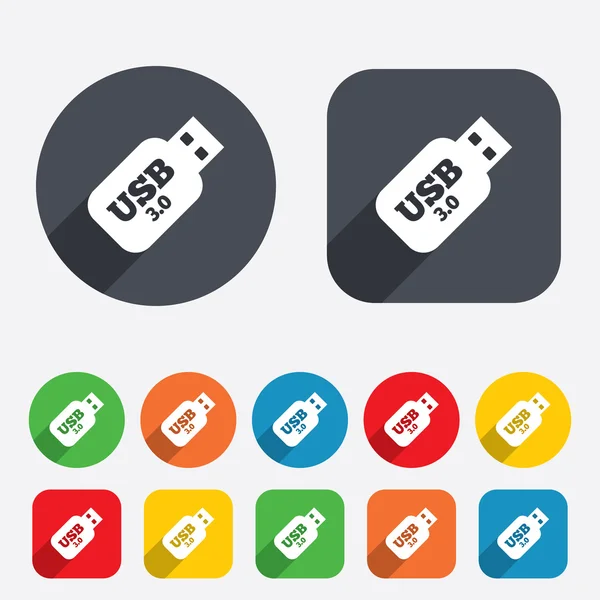 Usb 3.0 贴标志图标。usb 闪存驱动器按钮 — 图库矢量图片