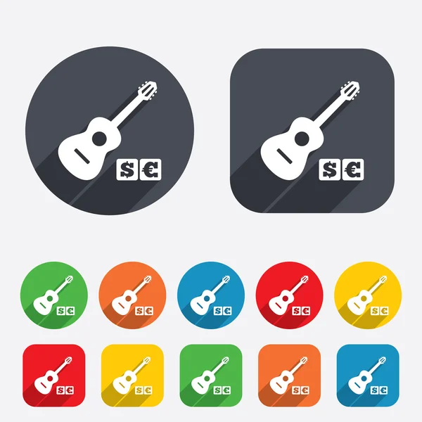 Acoustic guitar sign icon. Paid music symbol. — Stock Photo, Image