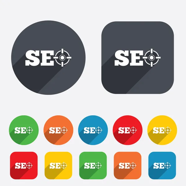 Icône de signe SEO. Symbole d'optimisation des moteurs de recherche . — Photo