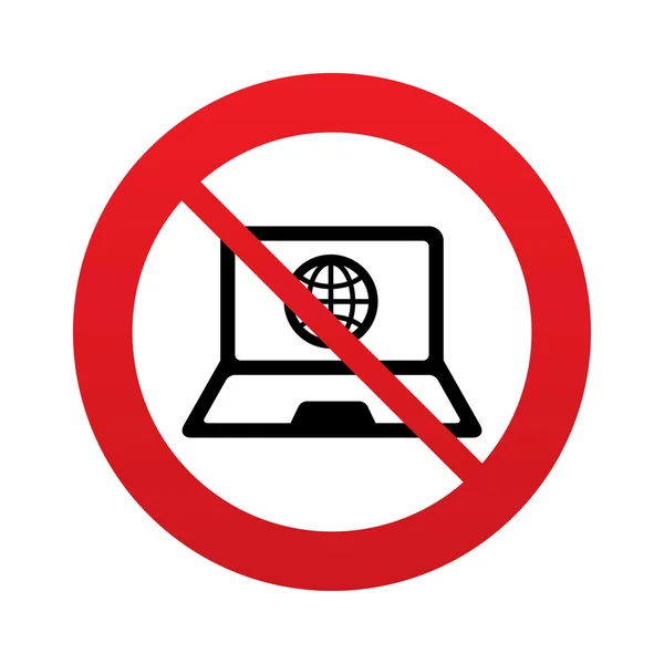 Laptop-Zeichen-Symbol. Notizbuch PC mit Globussymbol — Stockvektor