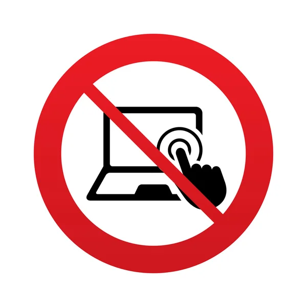 Érintse meg a képernyő laptop jele. kéz mutató szimbólum. — Stock Vector