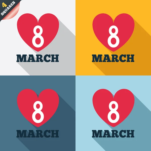 8 Marzo Icono de signo del Día de la Mujer. Símbolo corazón . — Archivo Imágenes Vectoriales