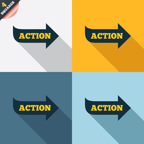 Icono de signo de acción. Botón de motivación con flecha . — Vector de stock