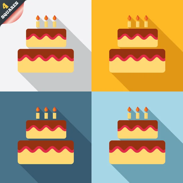 Icono de signo de pastel de cumpleaños. Símbolo de velas ardientes — Vector de stock