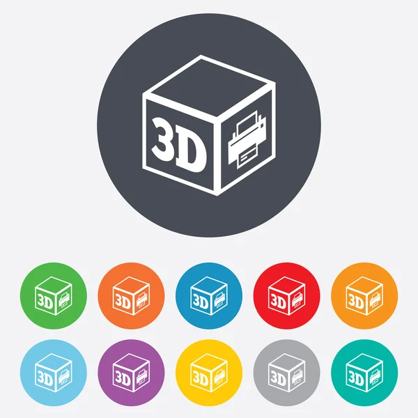 3D print teken pictogram. 3D-kubus afdrukken symbool. — Stockvector