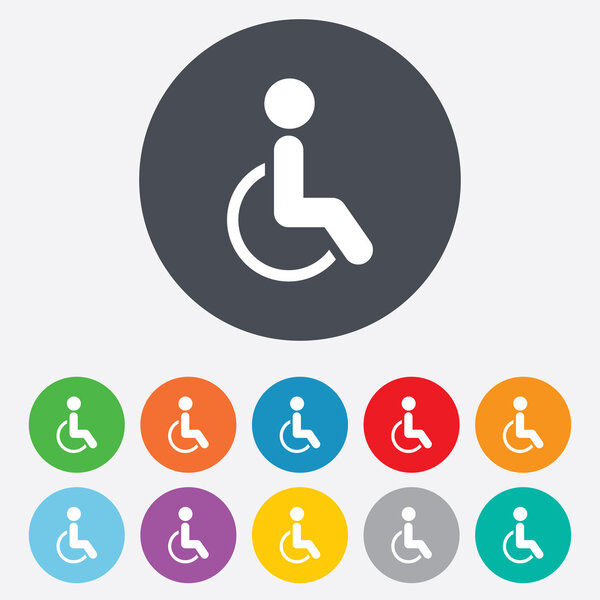 Disabled sign icon. Human on wheelchair symbol.