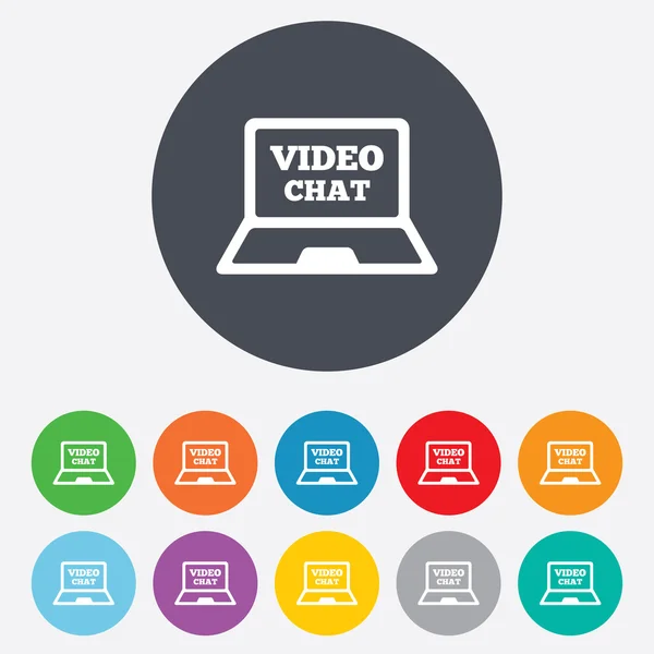 Video chat laptop teken pictogram. web communicatie. — Stockvector