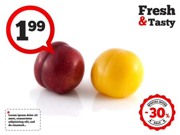 Isolated red and yellow ripe plums (white) — Stock Photo, Image
