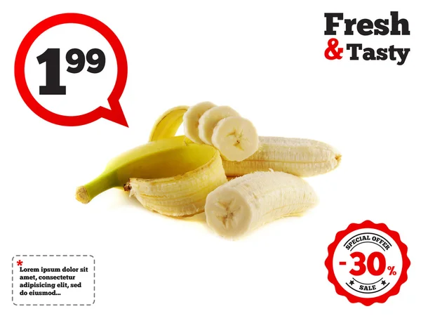 Banana aberta com fatias (metade) isoladas — Fotografia de Stock