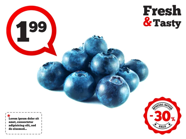 Group of fresh blueberries isolated on white — Stock Photo, Image