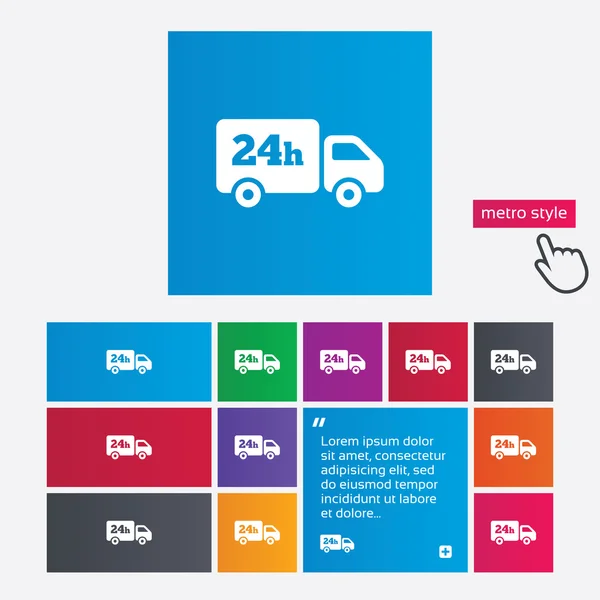 Transporttjänst på 24 timmar. last lastbil symbol. — Stock vektor