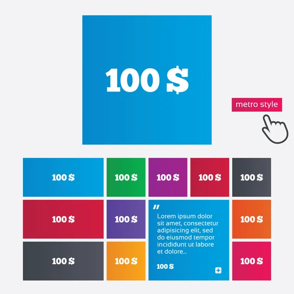 Ícone de sinal de 100 dólares. símbolo de moeda USD . — Vetor de Stock