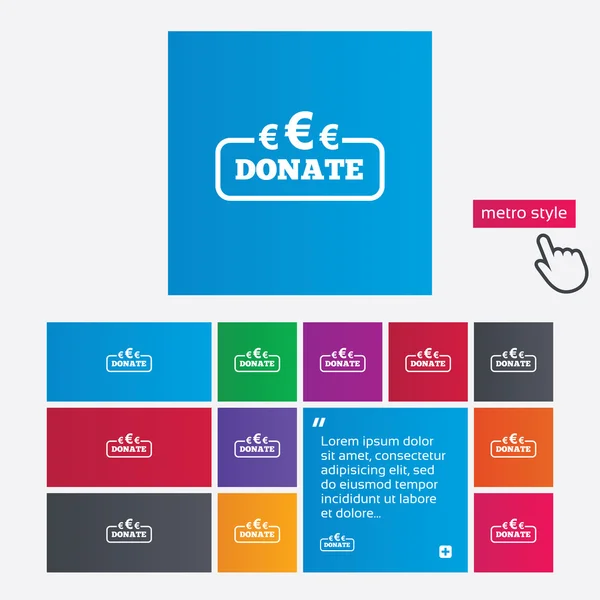 Doneren teken pictogram. eurosymbool eur. — Stockvector