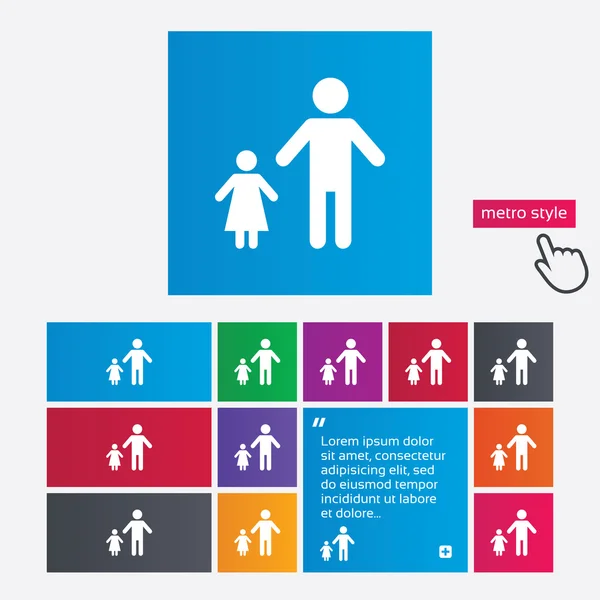 Een-ouder gezin met één kind teken pictogram. — Stockvector