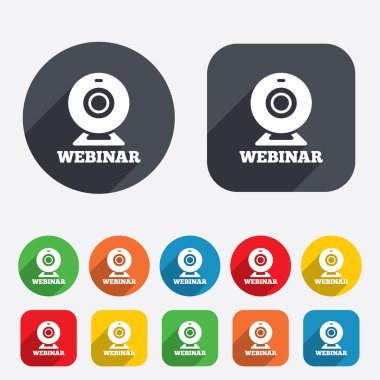 Webinar web kamera işareti simgesi. Online web çalışma.