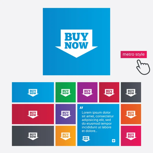 Comprar ahora signo icono. botón de flecha de compra en línea . —  Fotos de Stock