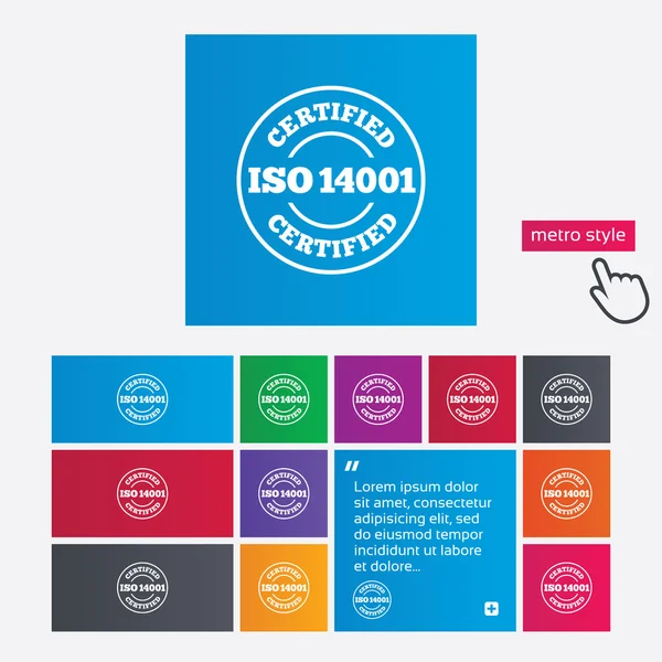 ISO 14001 certifierade tecken. certifiering stämpel. — Stock vektor