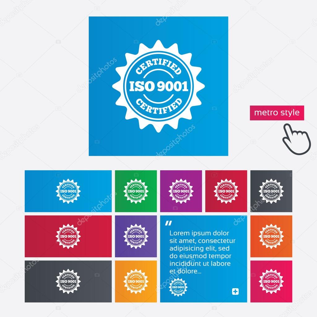 ISO 9001 certified sign. Certification stamp.