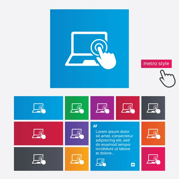 Touch screen laptop sign. Hand pointer symbol. — Stock Photo, Image