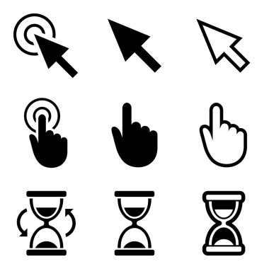 Cursors icons. Mouse, hand, arrow, hourglass. clipart