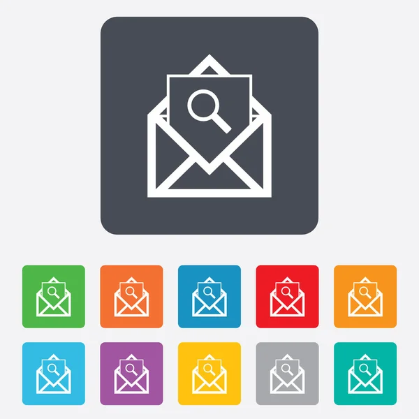 Ikona Pošta se vyhledávání. symbol obálky. informační tabule. — Stockový vektor