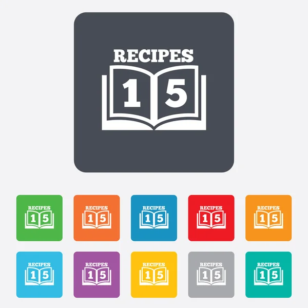 Ícone do sinal do livro de receitas. 15 Símbolo de livro de receitas . — Vetor de Stock